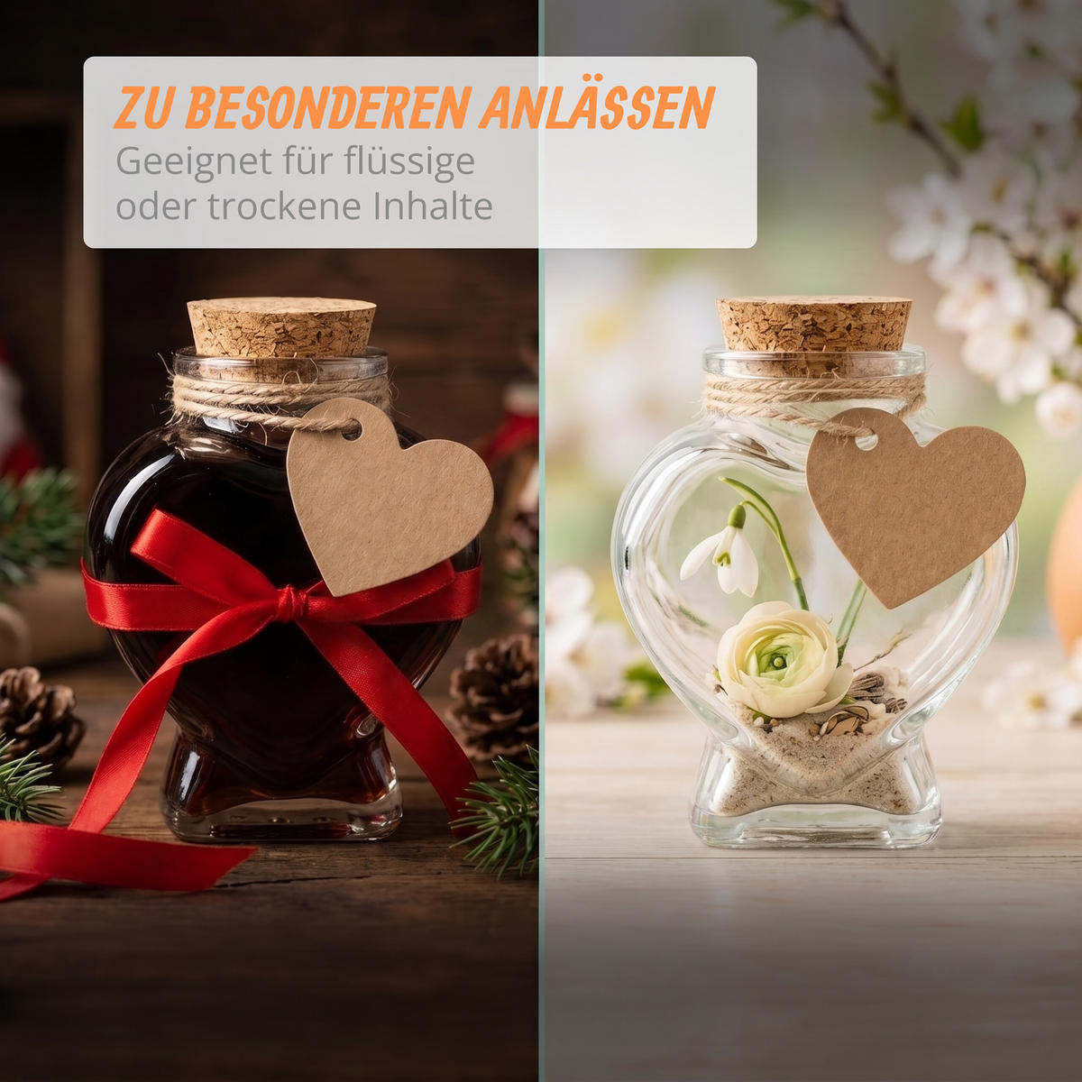 12XSKLENĚNÝCH lahví - průhledná, přírodní materiály/sklo (6/7.5/4cm) - Relaxdays
