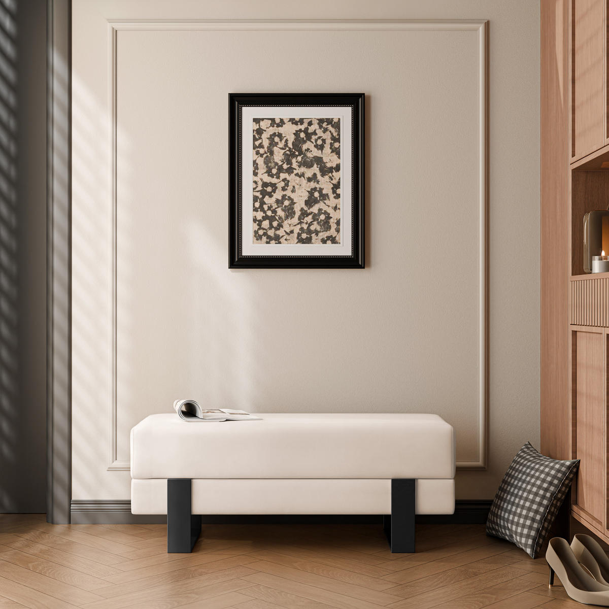 POLSTERBANK RIVA 80 cm Schwarz / Creme ,Metallgestell - Creme, Metall (80/47/35cm) - Idohome