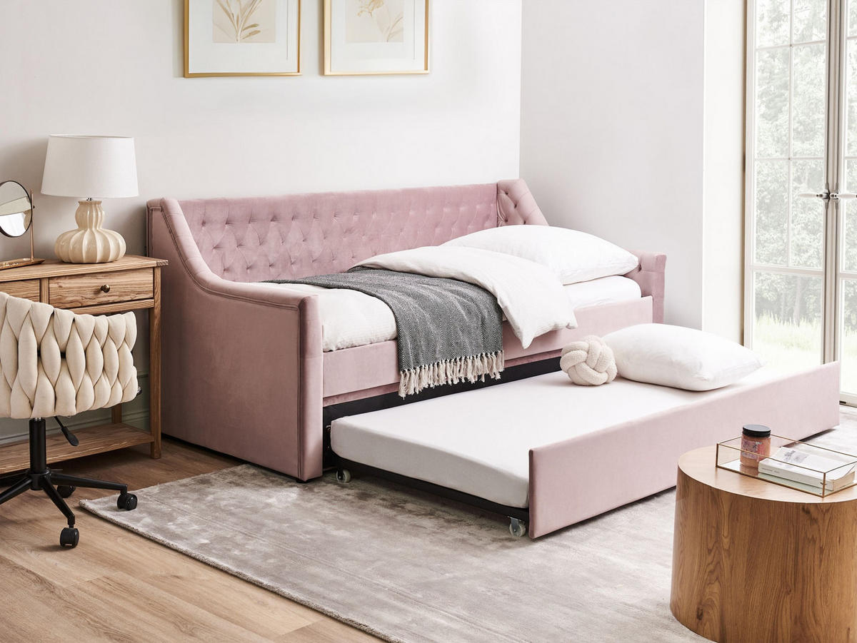 TAGESBETT 90/200cm Rosa Montargis - Pink, Textil (90/200cm) - Beliani