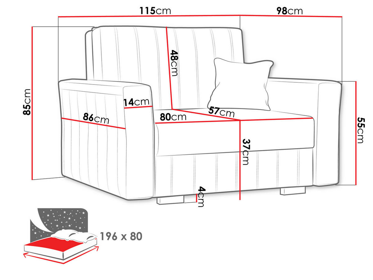 SCHLAFSOFA Viva Glam I - Graphitfarben/Naturfarben, Holz/Kunststoff (115/85/98cm) - MIRJAN24