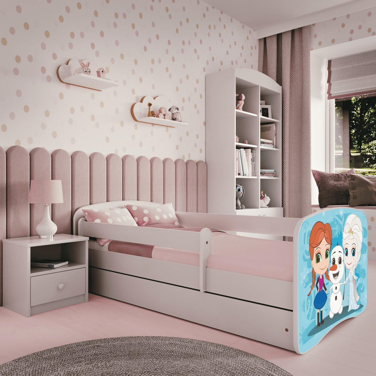 KINDERBETT Emily mit Schublade und Matratze, Weiß 70x140 cm - Blau/Weiß, Holzwerkstoff (140/70cm) - WFL GROUP