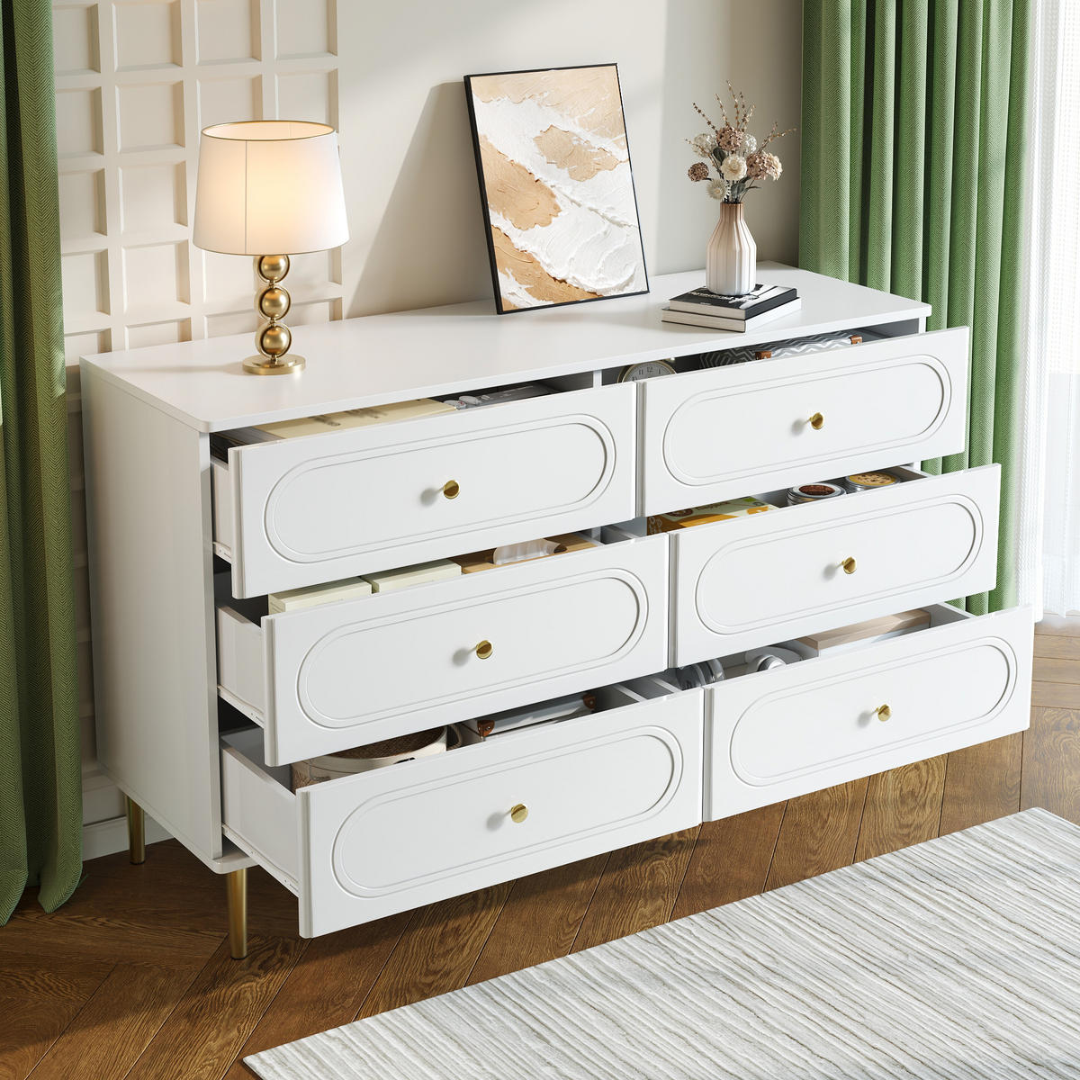 SIDEBOARD in Weiß Aufbewahrungsschrank mit 6 Schubladen, 120 B/40 T/75 H(cm), fürs Wohn & Schlaf - Weiß, Holzwerkstoff (120/75/40cm) - STILVORA