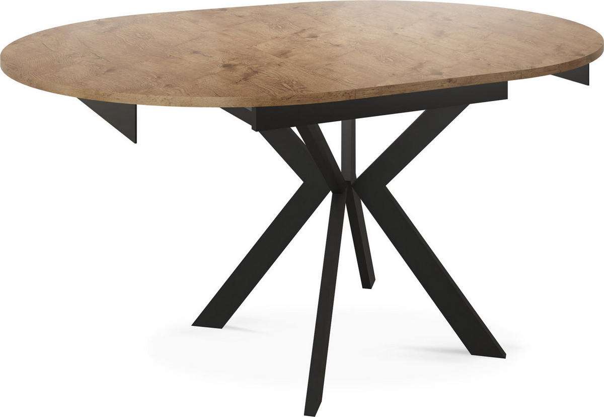 ESSTISCH Lily runder ausziehbarer, Lancelot Eiche 100-140/100/76 cm - Eichefarben/Schwarz, Holzwerkstoff/Metall (100/100/76cm) - WFL GROUP