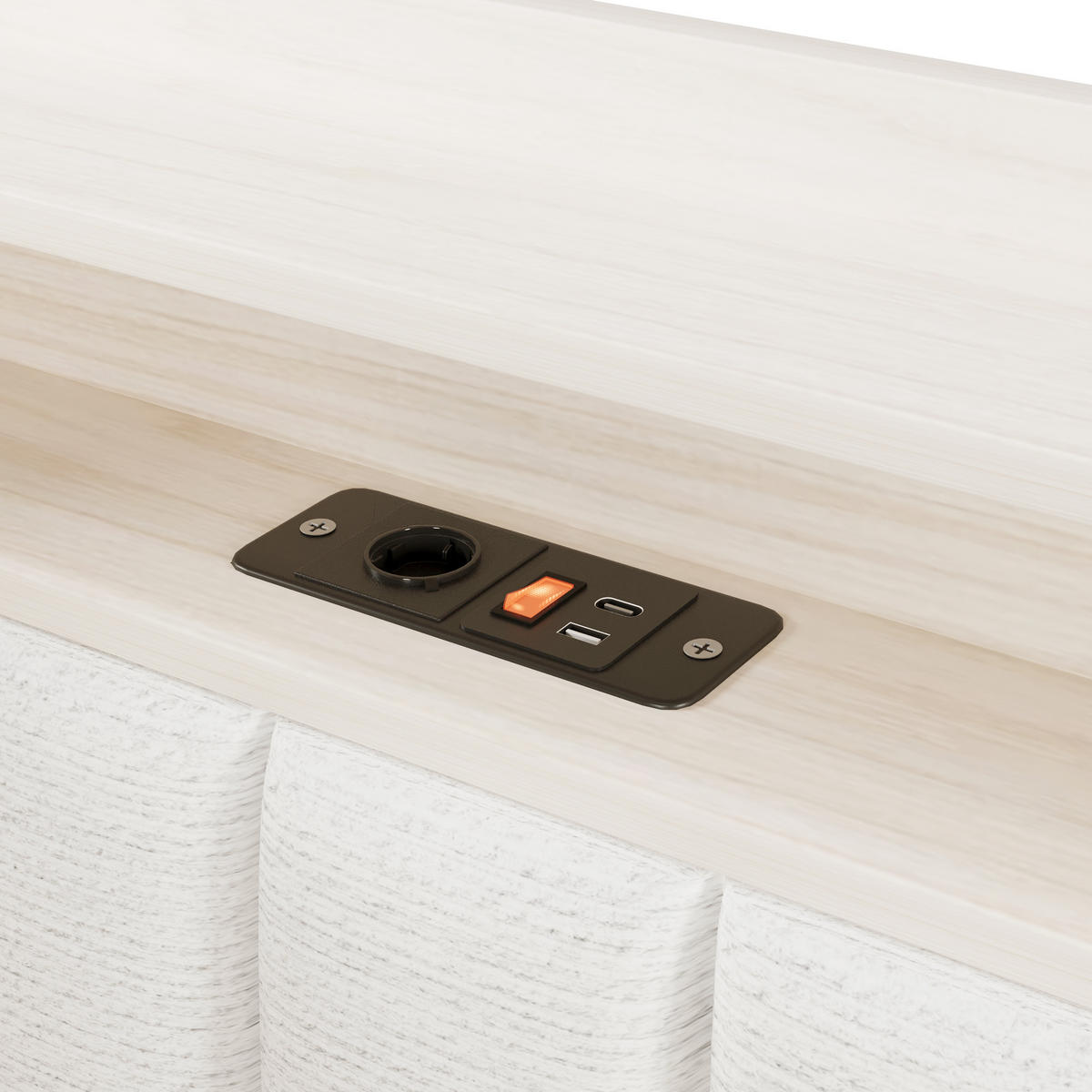 TAGESBETT 140 x 200 cm, Cremeweiß, Samt, LED, USB - Beige, Textil (140/200cm) - FLIEKS