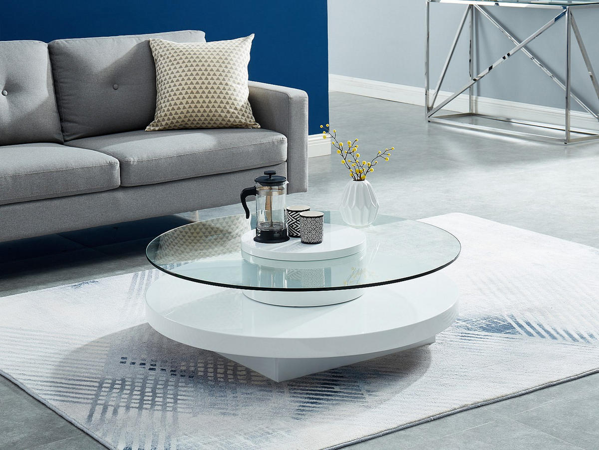 COUCHTISCH - Glas Hochglanz - Weiß - RYHALI - Transparent, Holz (100/100/33cm) - Vente-Unique