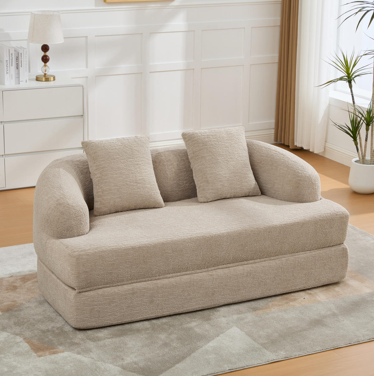 SOFA mit Schlaffunktion 157 x 84 x 65 cm Chenille Khaki - Braun, Kunststoff (84/65/157cm) - Meubliv