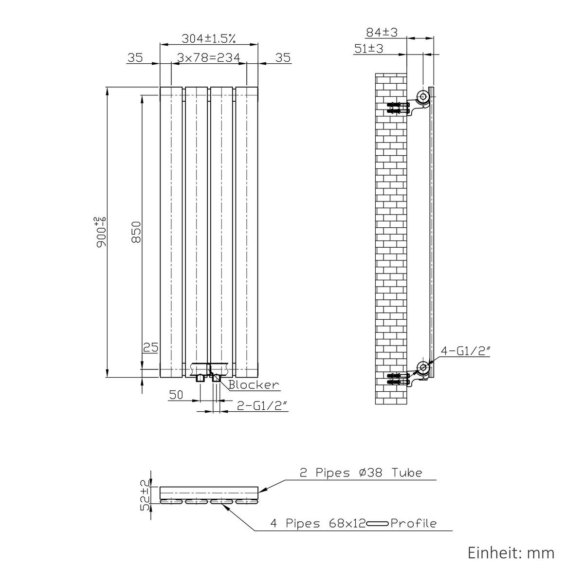 HEIZKÖRPER Vertikal Flach Einlagig Schwarz 90/30/5,2 cm - Schwarz, Metall (30/90/4.9cm) - EMKE