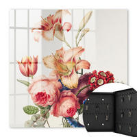 SCHLÜSSELBOX Schwarz 30x30 cm- Türöffnung nach rechts - Bunte Blumen - Pink, Metall (30/30/5cm) - TULUP