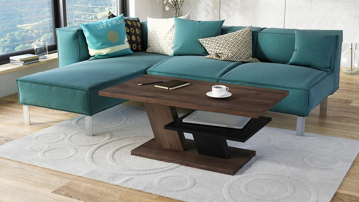 COUCHTISCH rechteckig Eiche dunkel Schwarz mit Ablage - Schwarz/Braun, Holzwerkstoff (60/110/45cm) - designimpex