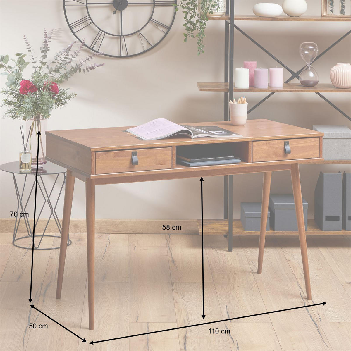 SCHREIBTISCH KIM Kastanie - Kastanienfarben, Holz (50/110/76cm) - IDIMEX