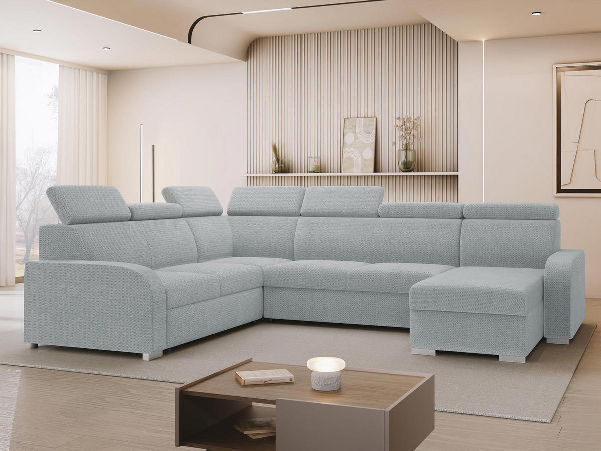 WOHNLANDSCHAFT Oslo 2rR2pLC - Silberfarben/Grau, Holz/Kunststoff (315/85/250cm) - MIRJAN24