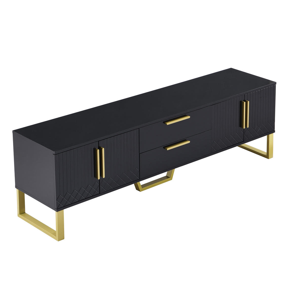 TV-SCHRANK Schwarz Hochglanz 170/40/53,5 cm Goldgriffe Goldfüße Gravierte Türen - Schwarz, Karton (40/53.5/170cm) - PANGIVO