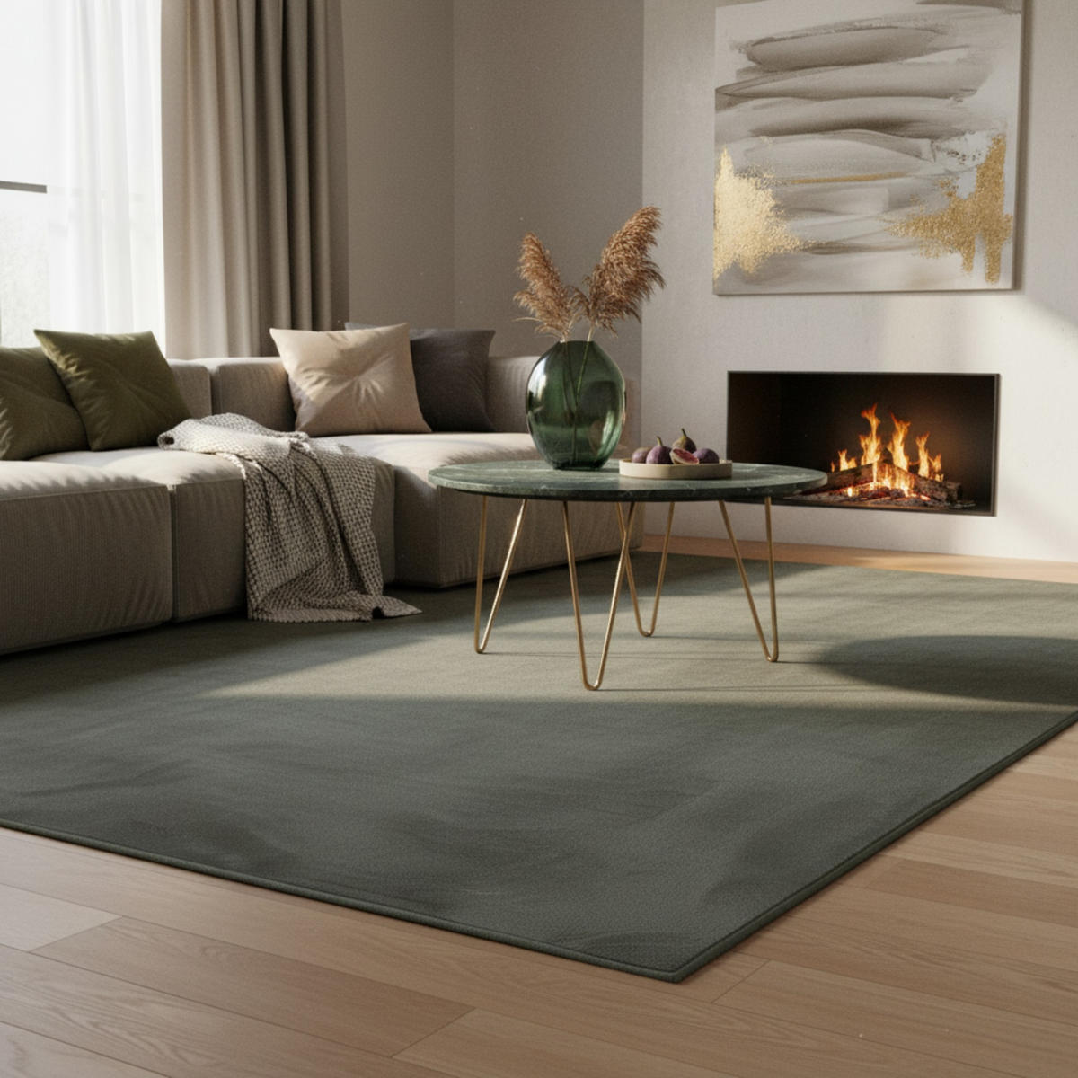 TEPPICH Flur Einfarbig Pflegeleicht Waschbar Wohnzimmer OEKO-TEX Grün 60x110 cm Gekettelt – NECKAR - Grün, Textil (60/110cm) - KADIMA DESIGN