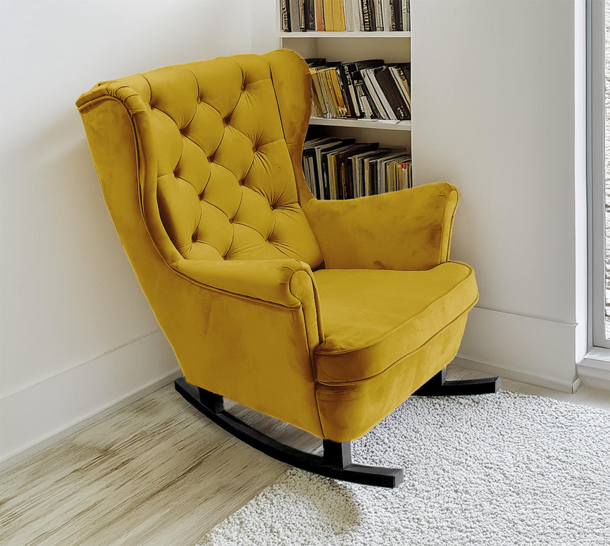 SCHAUKELSESSEL mit gepolstertem Sitz und Armlehnen, 102x81x95 cm, Olive_29818 - Schwarz/Olivgrün, Holz/Textil (81/102/95cm) - DomoHome