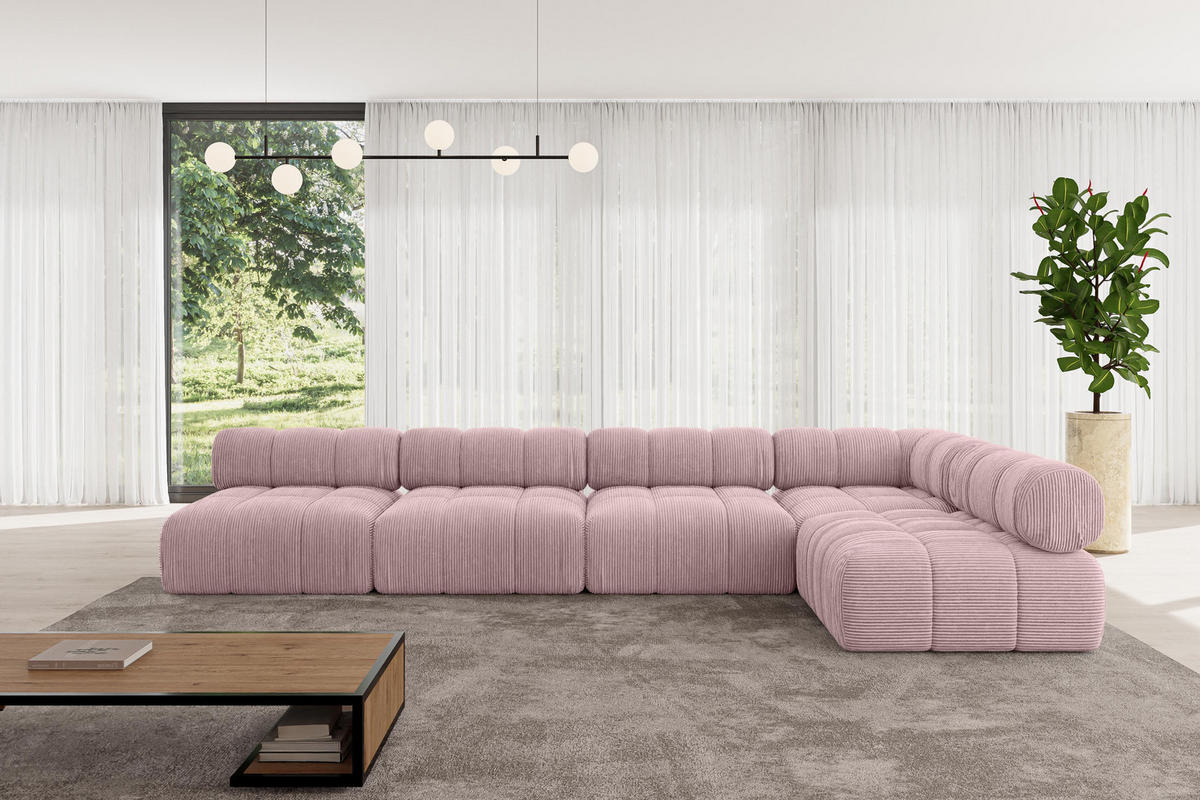 ECKSOFA modulares Sofa Samaro-L3 - 380x190x70 cm Rosa Cord - Rosa, Holzwerkstoff/Textil (380/190cm) - ALTDECOR