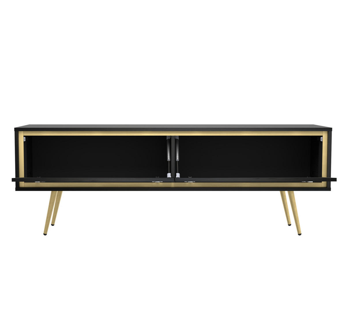 TV-SCHRANK Torina Schwarz, mit goldenen Beinen - Goldfarben/Schwarz, Holzwerkstoff/Metall (150/50/40cm) - Bettso