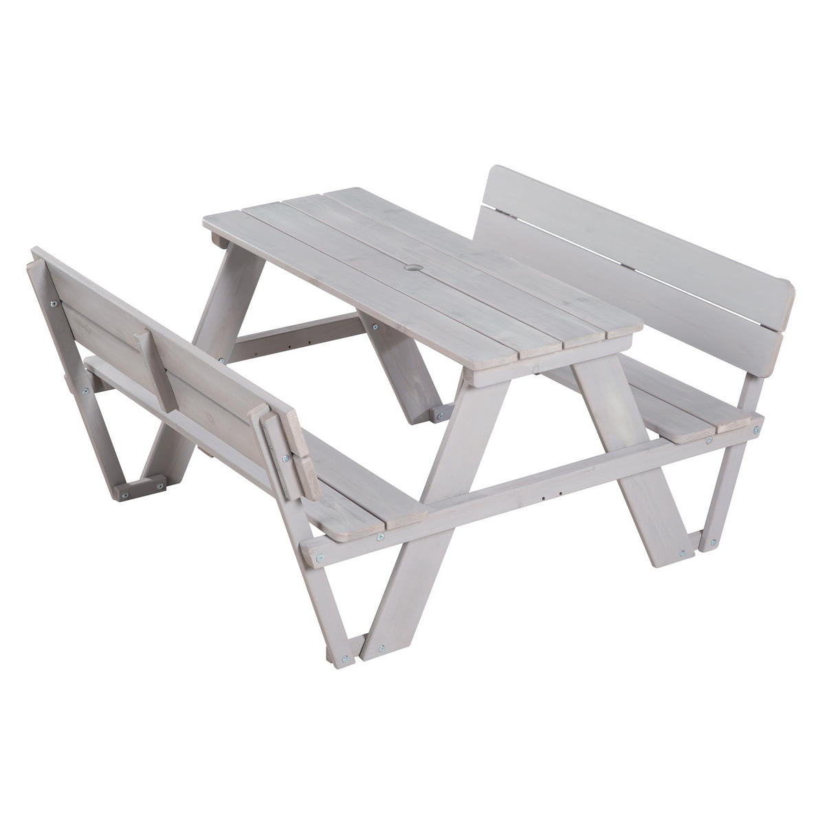 KINDERSITZGRUPPE PICKNICK for 4' Outdoor +, mit Lehne, mit Schirm Set - Hellgrau, Holz - Roba