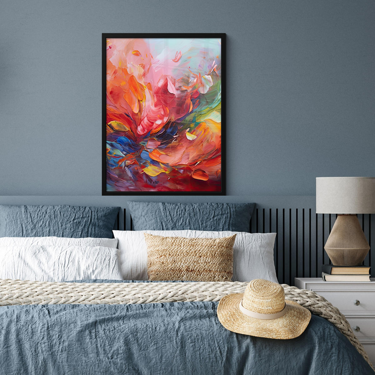 GERAHMTES BILD Ölgemälde - Kunst - Abstrakt - Farbenfroh 60x80 cm - Altrosa, Papier (60/80cm) - MuchoWow