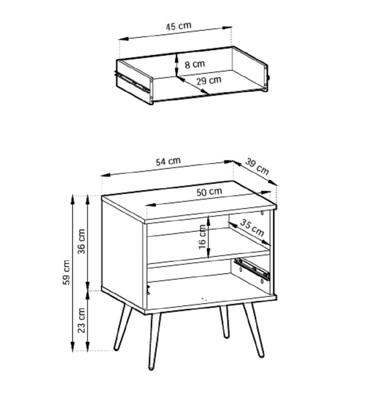 NACHTTISCH 54 cm Rodi mit Schublade auf Beinen, Weiß + Gold - Goldfarben/Weiß, Holz (54/59/39cm) - Emporius