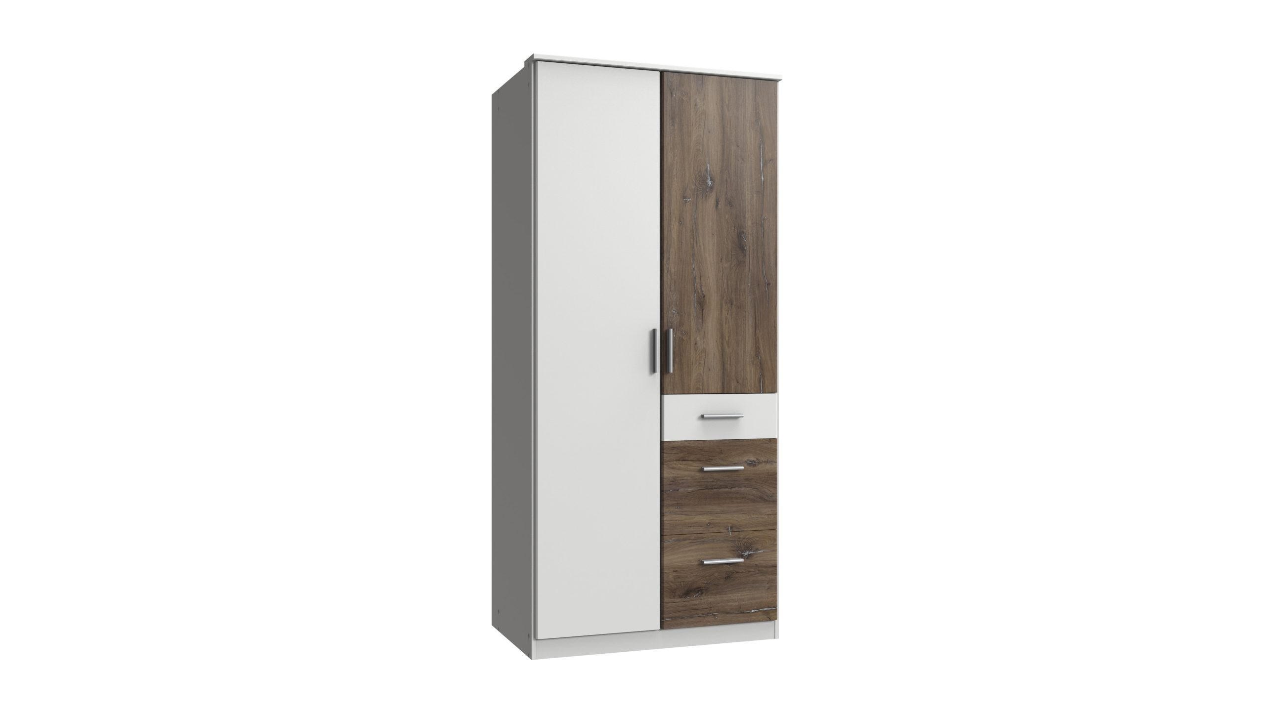 KLEIDERSCHRANK Joker in Weiß Flagstaff Eiche - Drehtürenschrank 2 türig - Weiß, Holzwerkstoff (91/199/58cm)