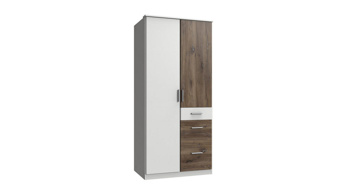 KLEIDERSCHRANK Joker in Weiß Flagstaff Eiche - Drehtürenschrank 2 türig - Weiß, Holzwerkstoff (91/199/58cm)