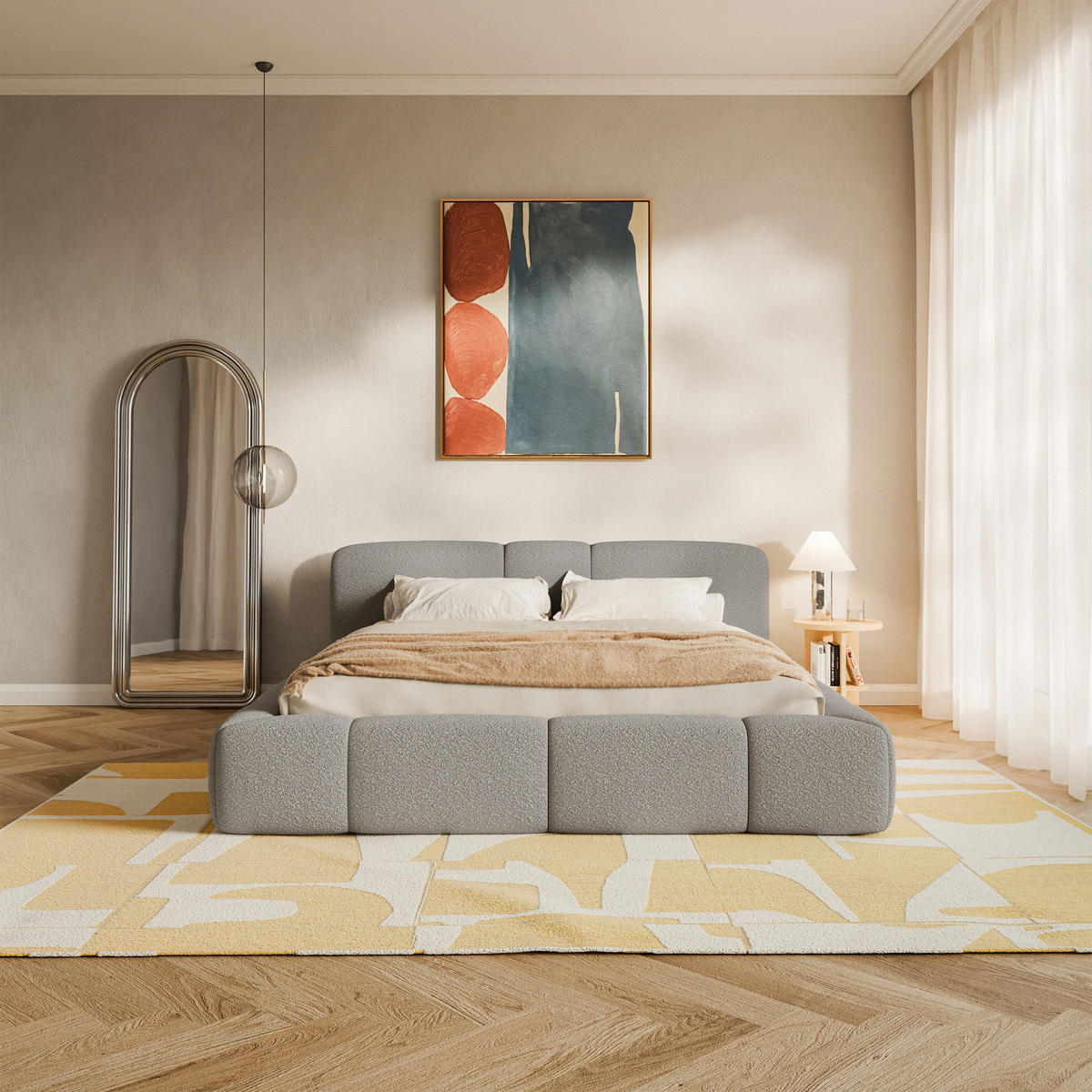 ČALÚNENÁ posteľ Bowia, svetlosivé bouclé, 140x200 cm - čierna/svetlosivá, textil (140/200cm) - Selsey