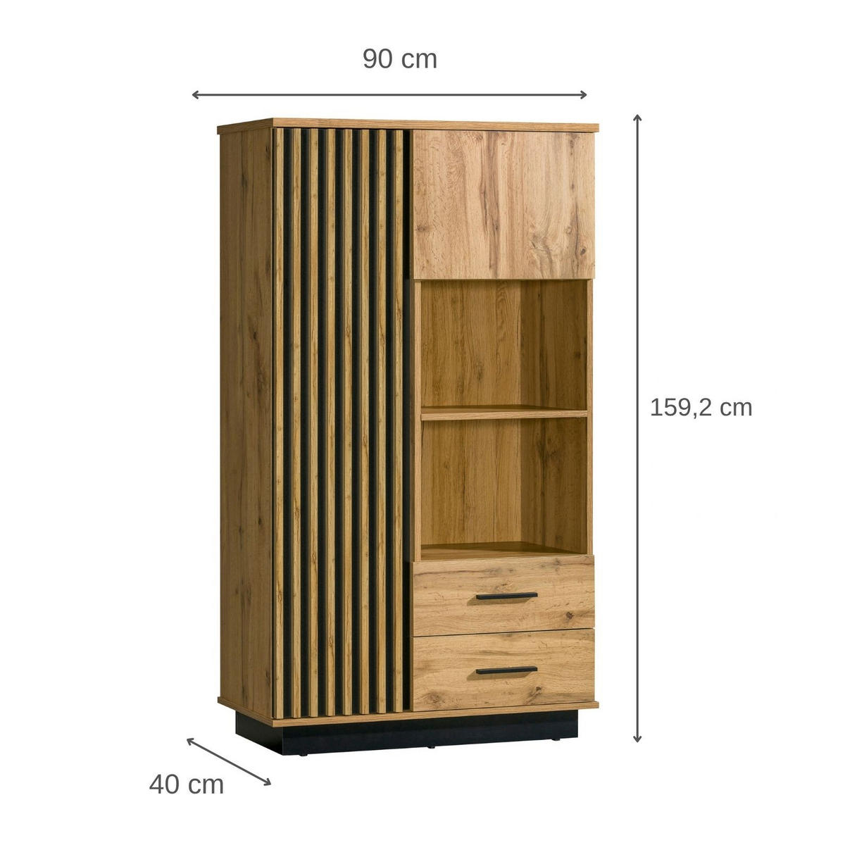 BÜCHERREGAL Lamelo mit 2 Türen und 2 Schubladen, Lamellenfront, 90 cm, Eiche Wotan - Eiche Wotan, Holzwerkstoff (90/159/40cm) - Beautysofa