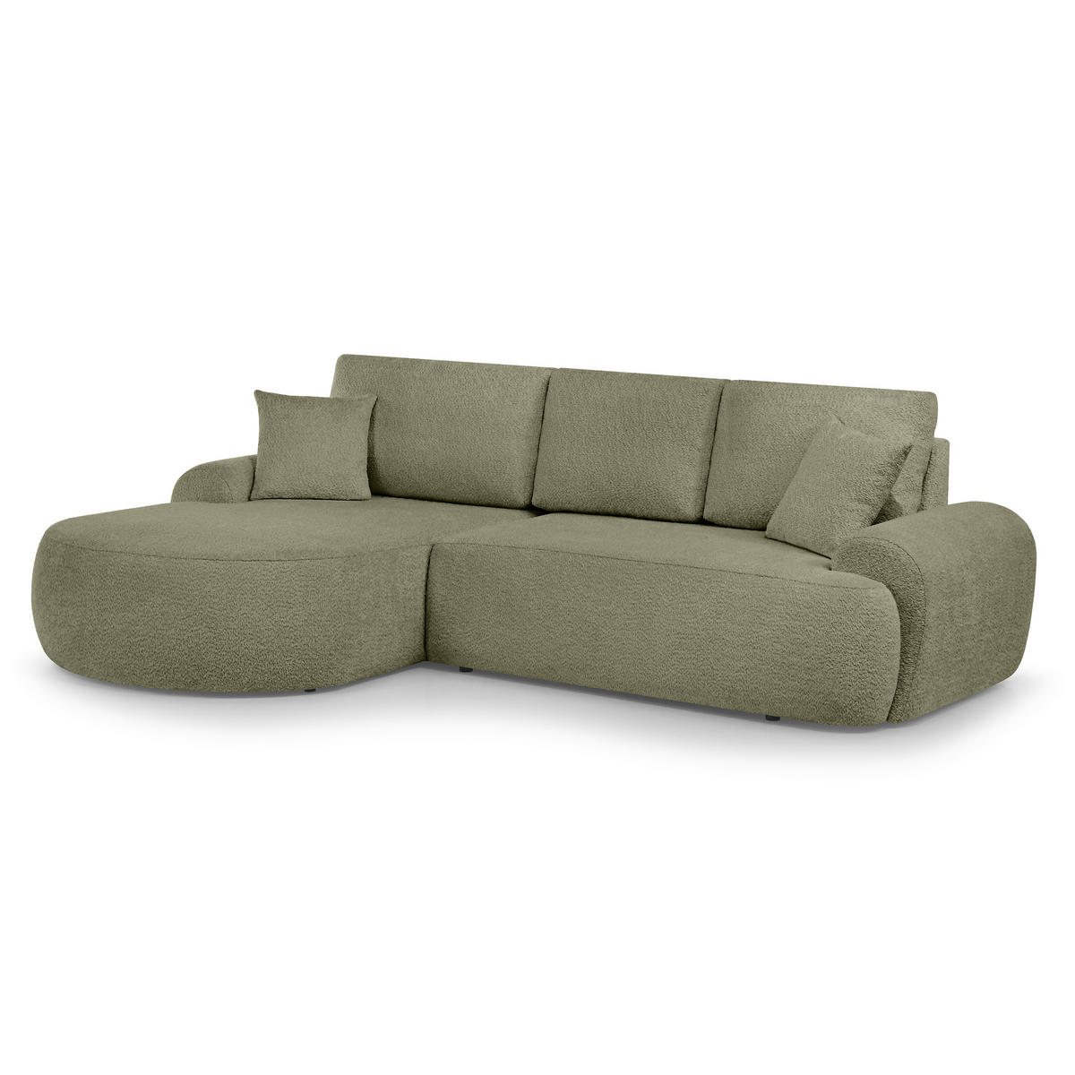 ECKSOFA Teddy L Hellgrün, Bouclé-Stoff, links - Schwarz/Hellgrün, Textil (270/170cm) - Beautysofa