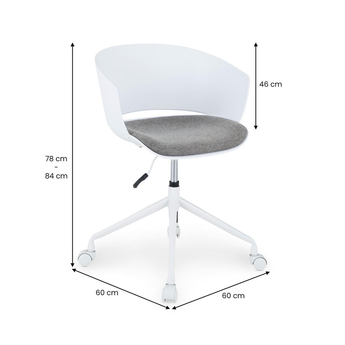 DREHSTUHL DAGMA weiß/grau - Weiß/Grau, Textil/Metall (59/82/57cm) - IDIMEX