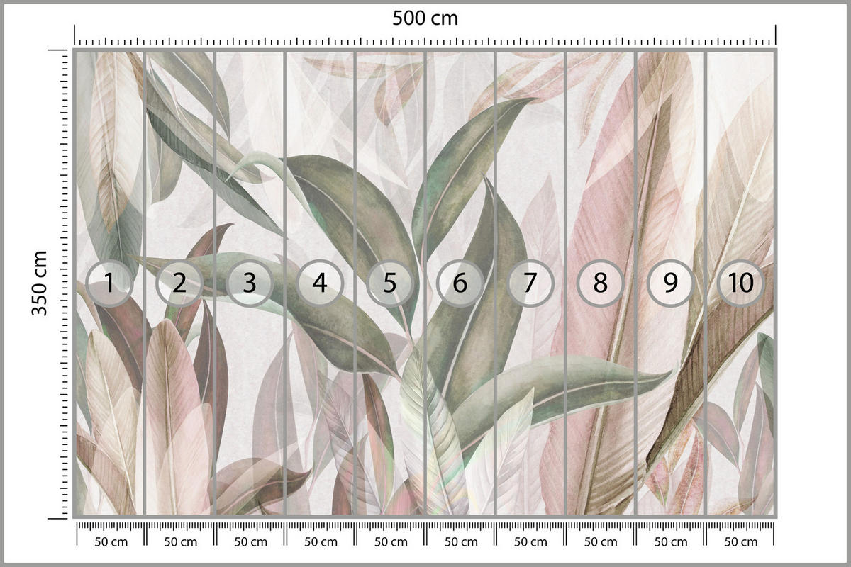 FOTOTAPETE für Wohnzimmer Empfindlich Pastell Bananenblätter 500x350 - Beige/Rosa, Papier (500/350cm) - Muralo