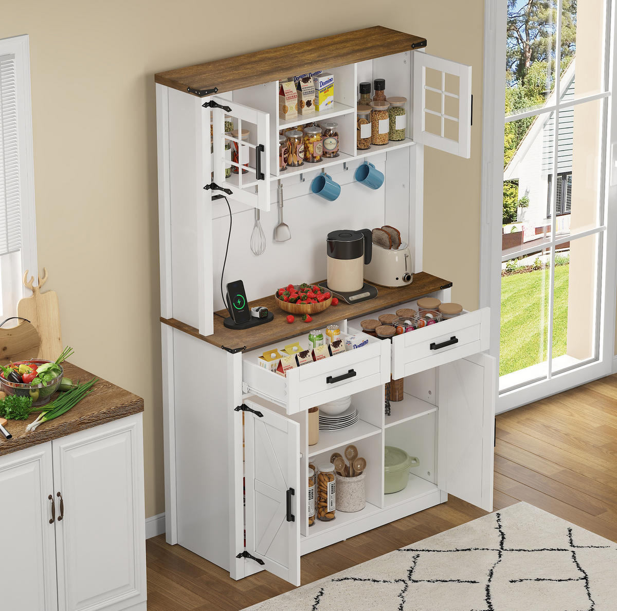 BARSCHRANK 100/40/172 cm Braun/Weiß aus MDF mit LED und Ladestation - Braun, Holzwerkstoff (100/172/40cm) - OKWISH