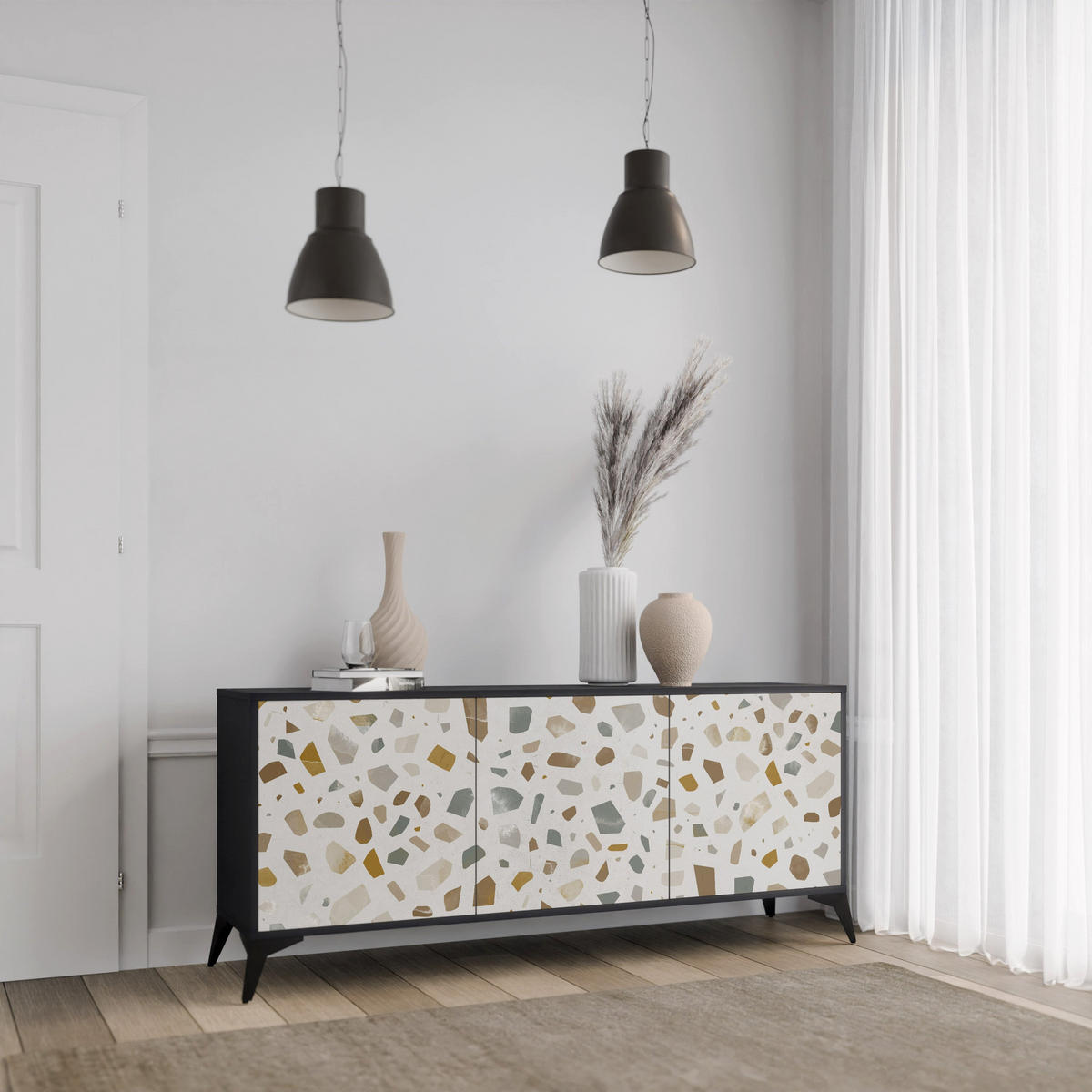 SIDEBOARD PIECES OF TOMORROW, Eicheneffekt, 164,5x42x77,5 cm, 3 Türen - Eichefarben/Buchefarben, Holzwerkstoff/Buchenholz (164.5/77.5/42cm) - SpaceRebels