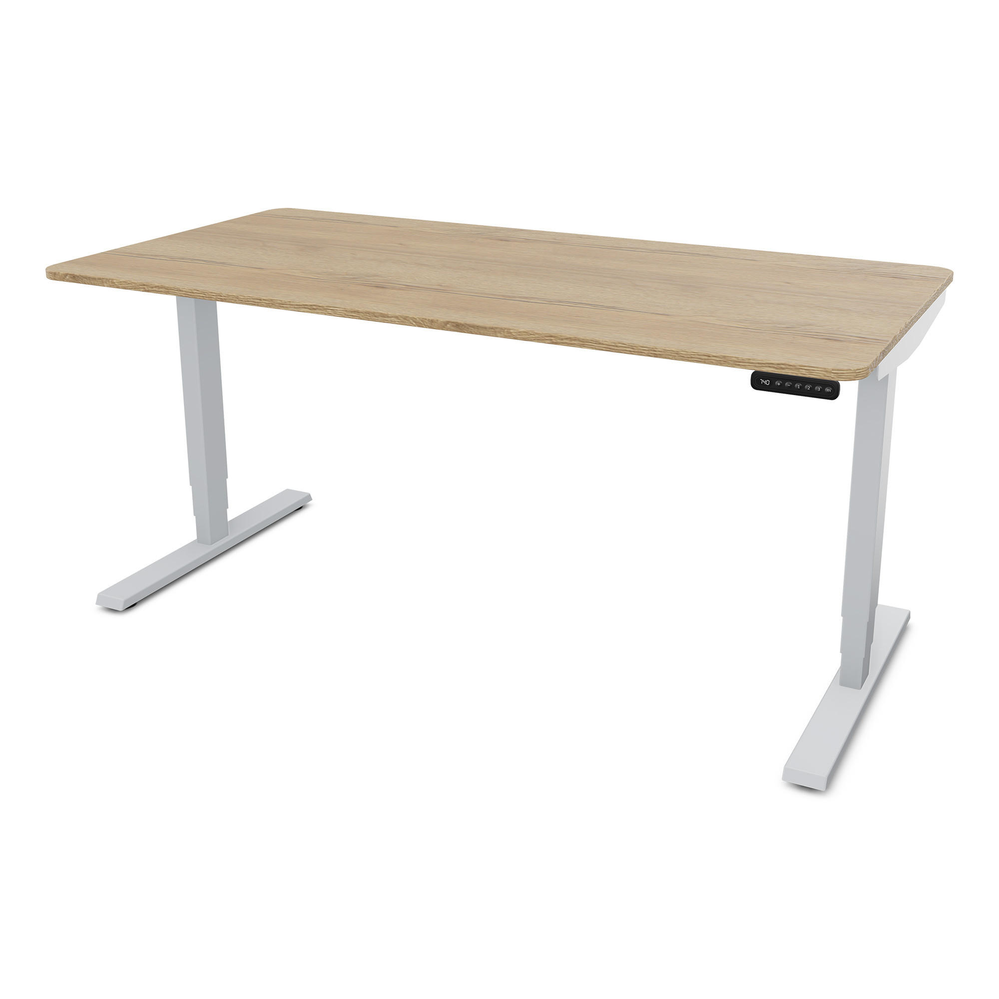 SCHREIBTISCH Elektrisch höhenverstellbarer Schreibtisch Y-Line Curved Eiche Natura Weißaluminium 160/80/62-127cm - Weiß Hochglanz/Silberfarben, Holzwerkstoff/Metall (80/160/127cm) - ASSMANN