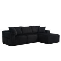 MODULARES Sofa-Set Cord mit Chaiselongue und 2-Sitzer Taschen und Getränkehalter 257/90-160/62 cm Schwarz - Schwarz, Textil (160/257cm) - Redom
