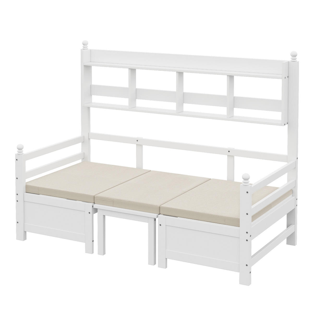 SCHLAFSOFA 200x90 Massivholz 2-in-1 Bett Schreibtisch Bücherregal Weiß - Weiß, Holzwerkstoff - FLIEKS