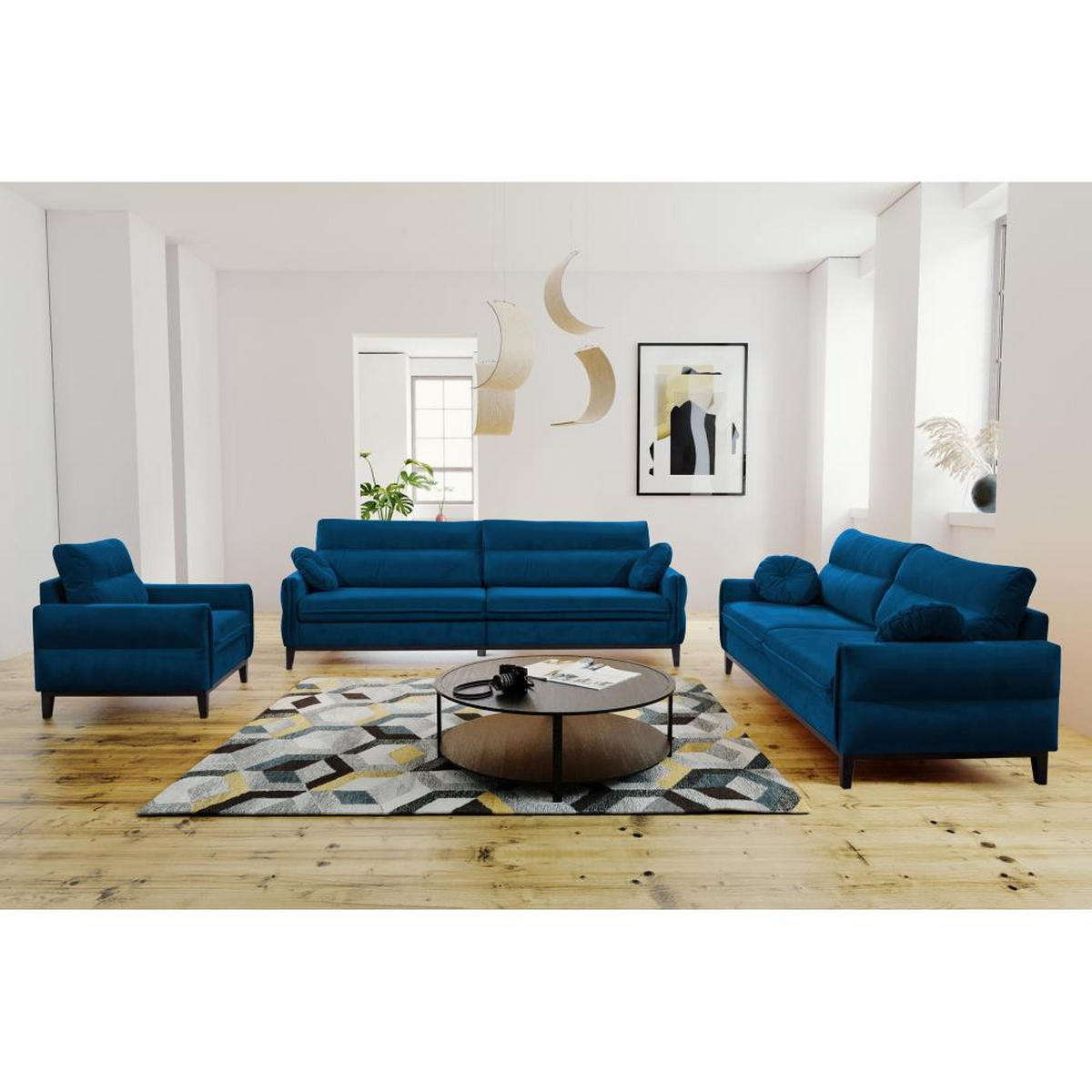 SOFA 3-SITZER Belweder Velours dunkelblau - Wengefarben/Dunkelblau, Holz/Textil (268/95/94cm) - Beautysofa