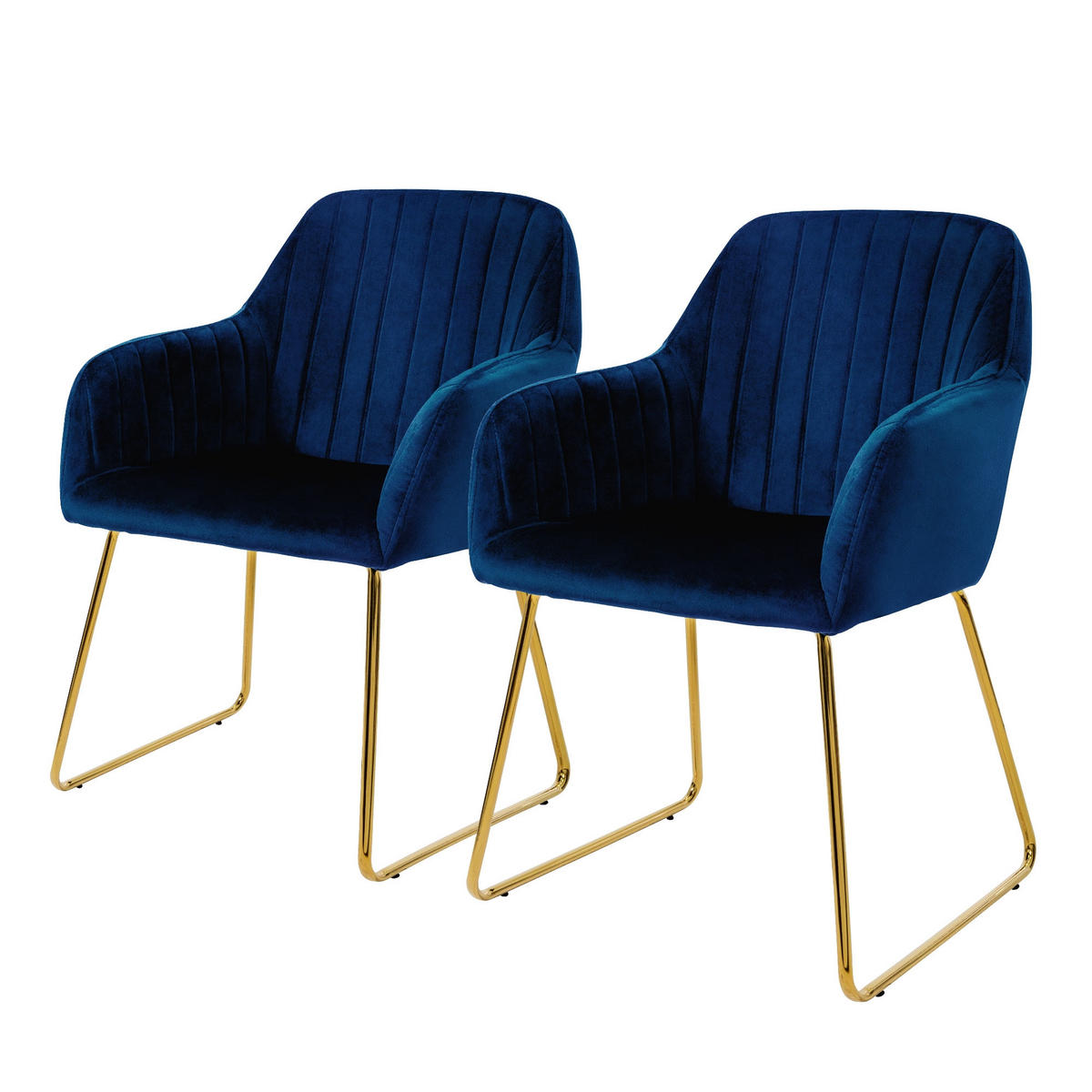 STUHL Samt blau 2er Set - Blau, Metall (60/82/57cm) - ML-DESIGN