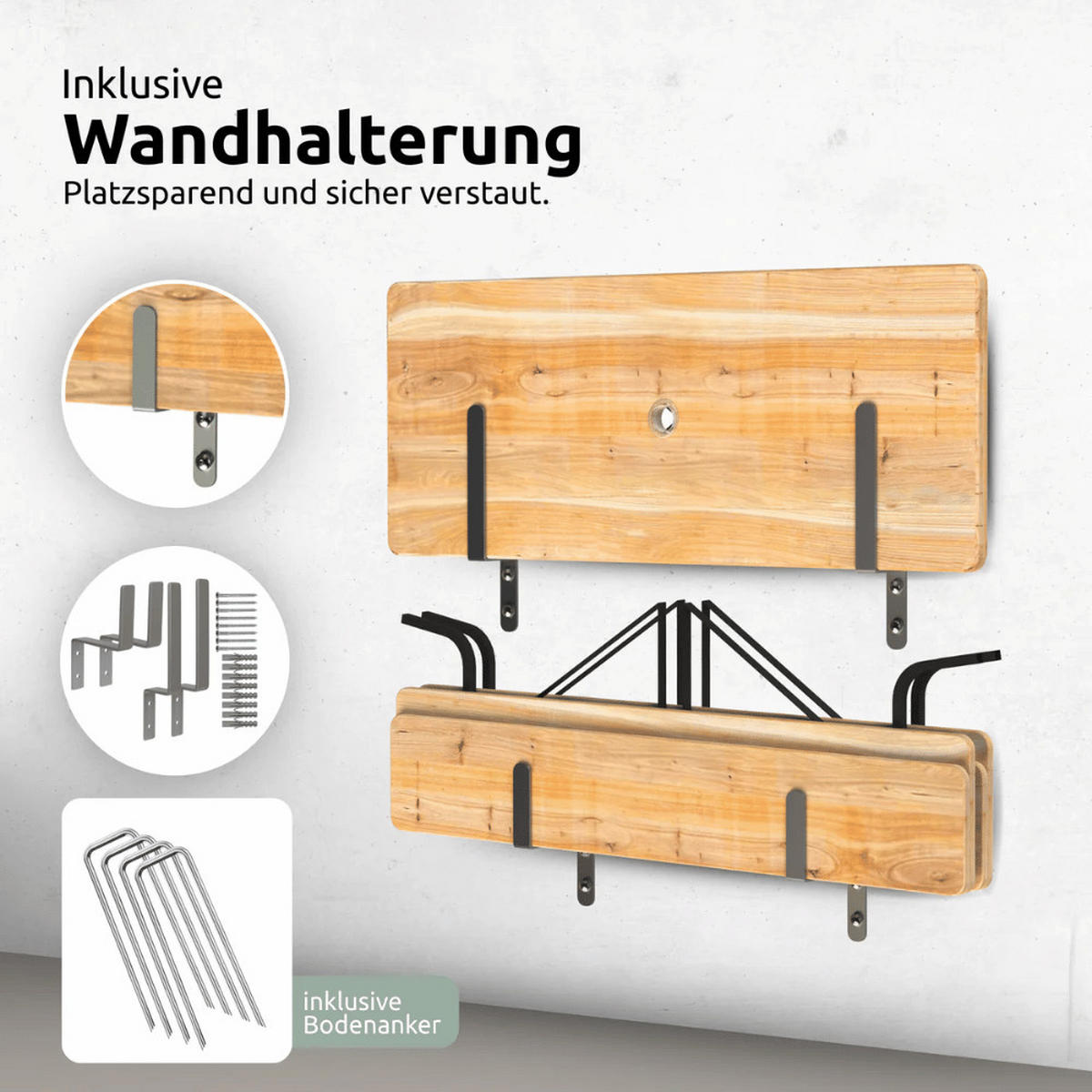 BIERZELTGARNITUR mit Lehne 120cm RINHO Bierbank Biertisch - Braun, Holz - DELUKE