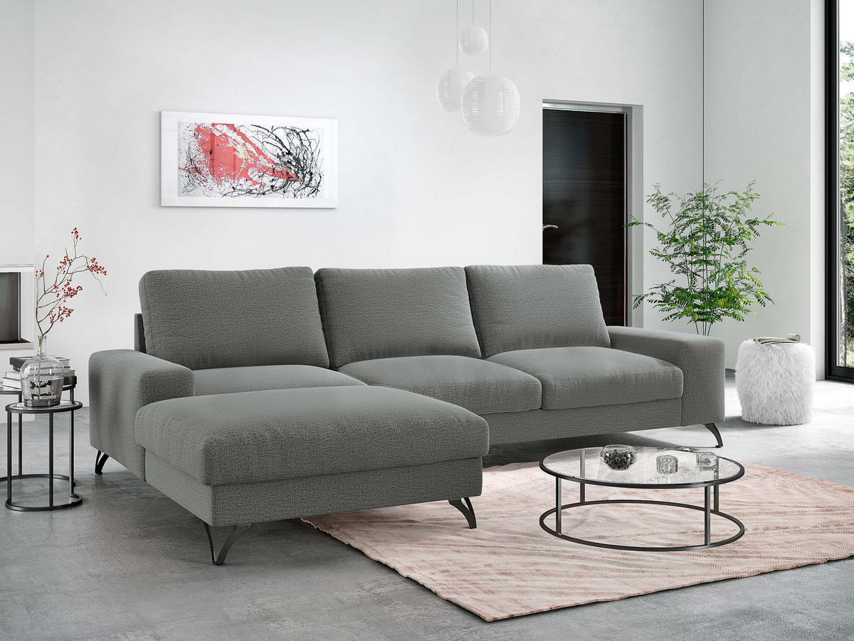 ECKSOFA Flavio, Seite: Links - L1F+L2F+R4 - Schwarz/Grau, Holz/Textil (300/179cm) - MIRJAN24