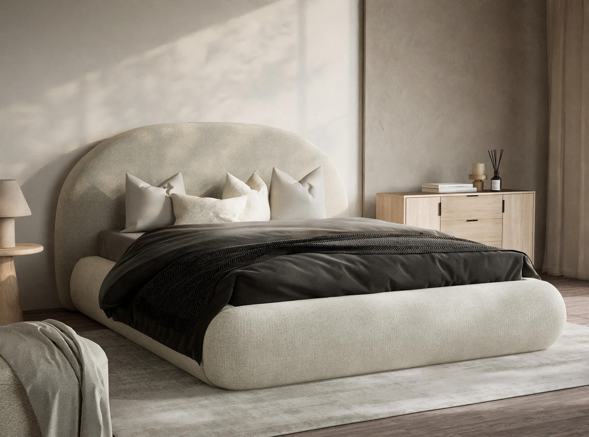 POLSTERBETT Maumere Creme 140/200 cm im Chenille-Stoff - Creme/Schwarz, Holz/Holzwerkstoff (140/200cm) - Maison de Reve