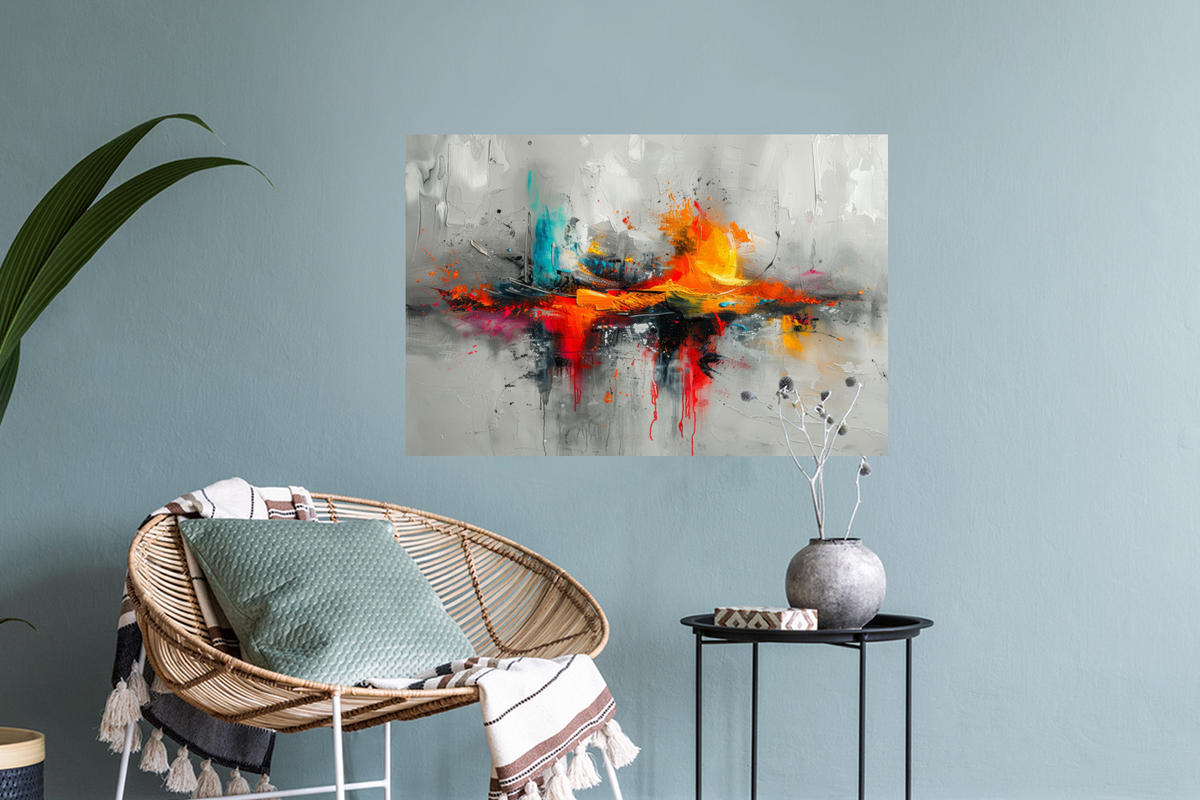 WANDTATTOO Moderne Kunst - Orange - Grau - Abstrakt 60x40 cm - Hellgrau, Kunststoff (60/40/0.1cm) - MuchoWow