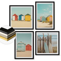 WANDBILDER 4er-Set - 50x50 cm & 40x60 cm Schwarzer Rahmen - Bunte Häuser, Strand, Sonne - Schwarz, Kunststoff (50/50cm) - ArtPrintCave