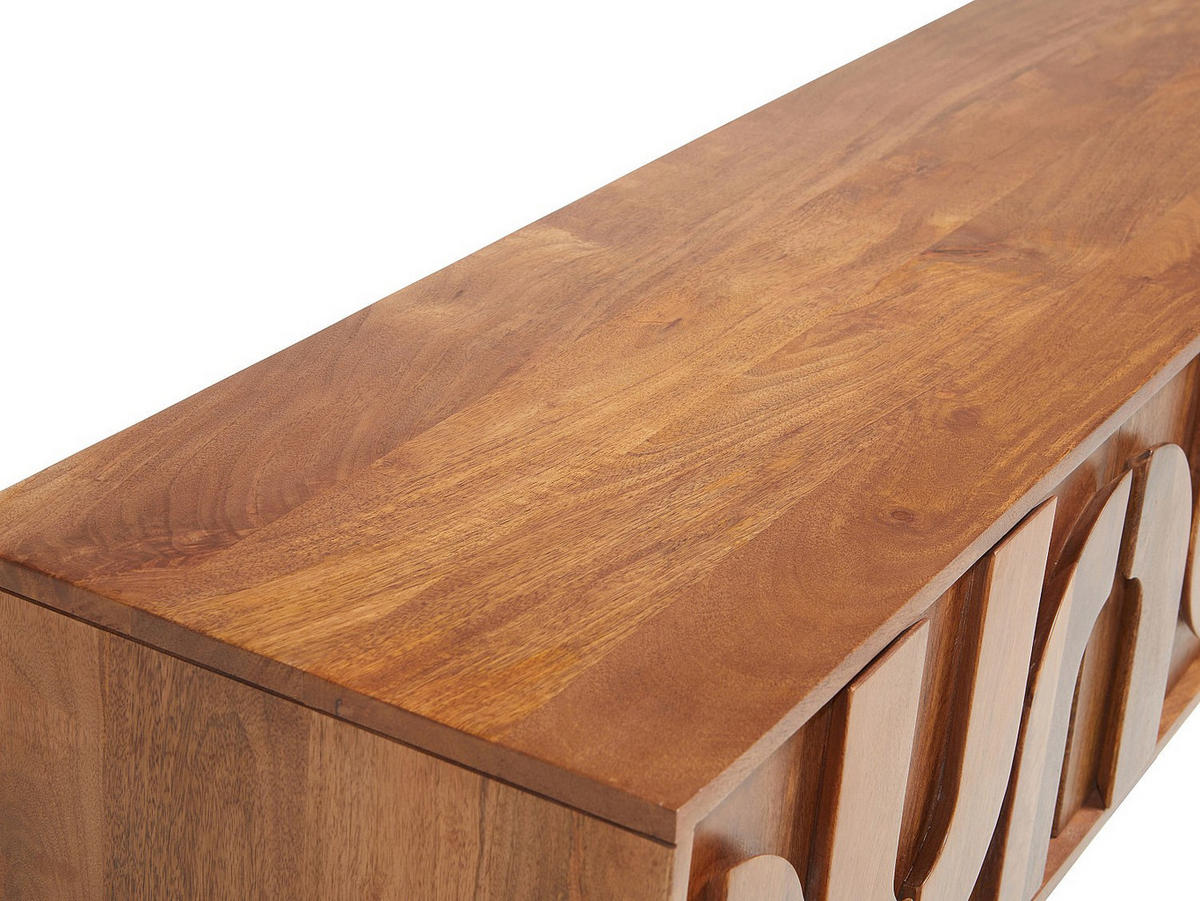 TV-MÖBEL mit 3 Türen - Mangoholz & schwarzes Metall - Holzfarben - MIZORAM - Naturfarben, Holz (160/50/40cm) - Vente-Unique