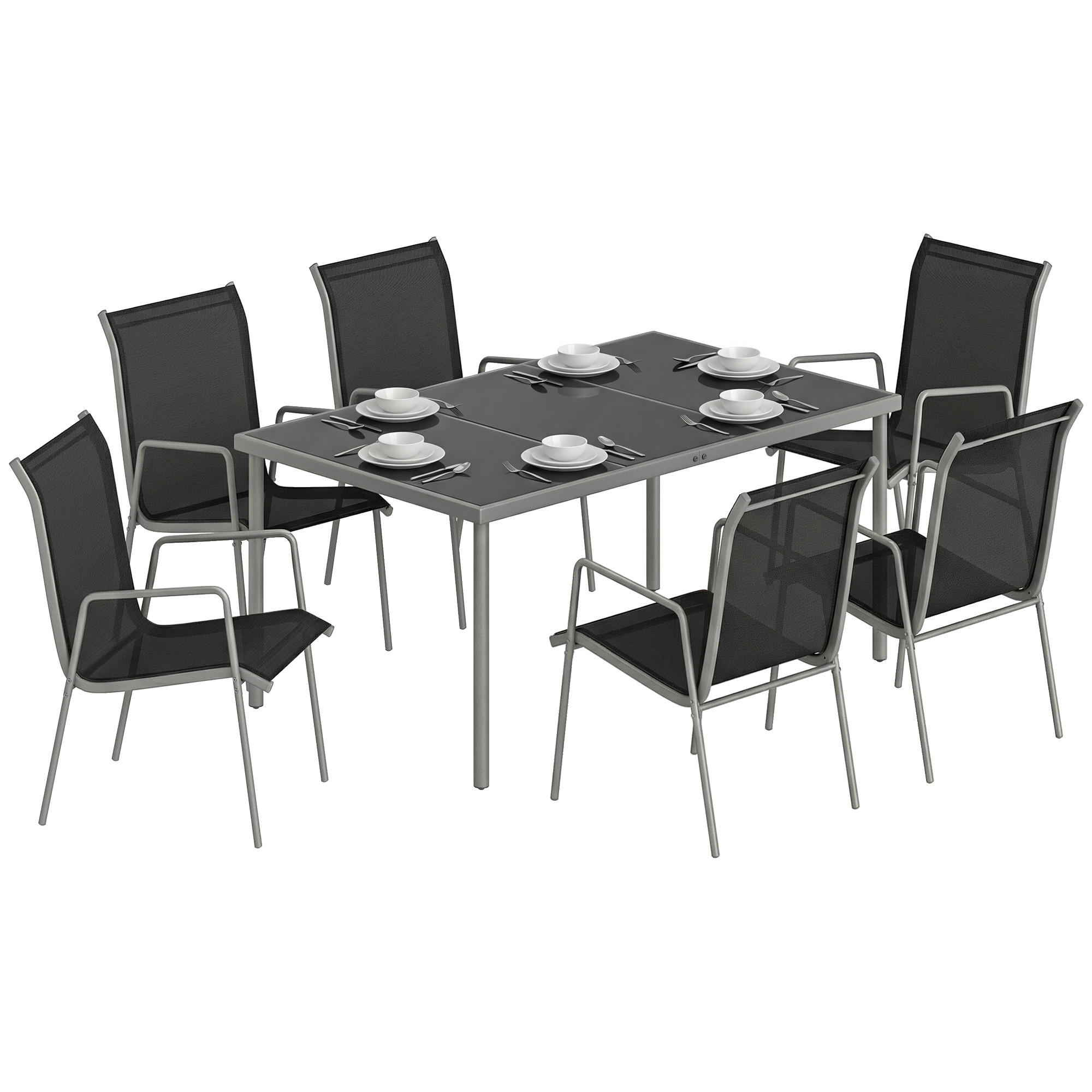 GARTENMÖBEL SET 7-teilig DE-09945 - Schwarz, Metall - ComfortXL
