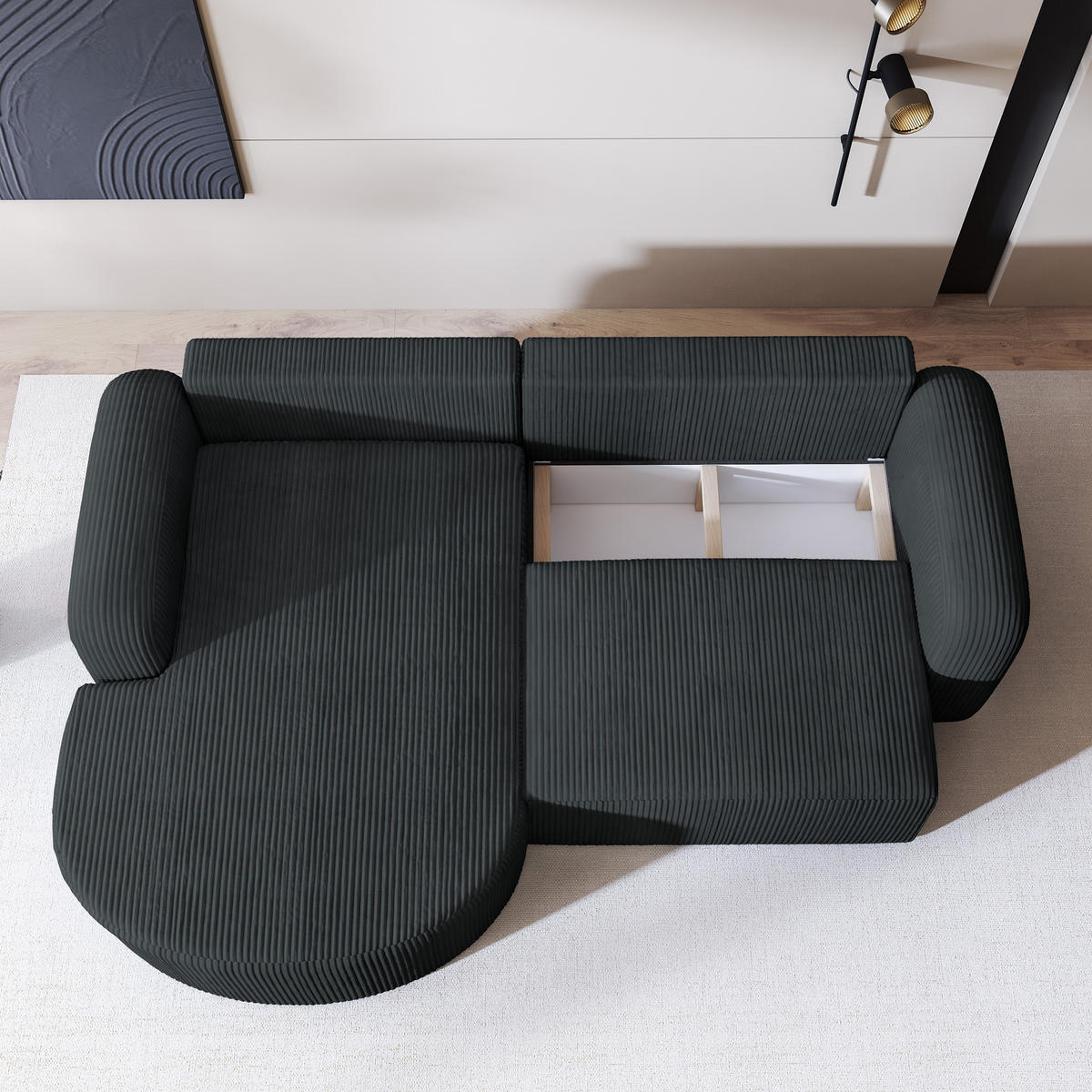 ECKSOFA AMILIA P L-S Graphitfarben Kordstoff mit Schlaffunktion - Graphitfarben, Holz (263/174cm) - MASSENO