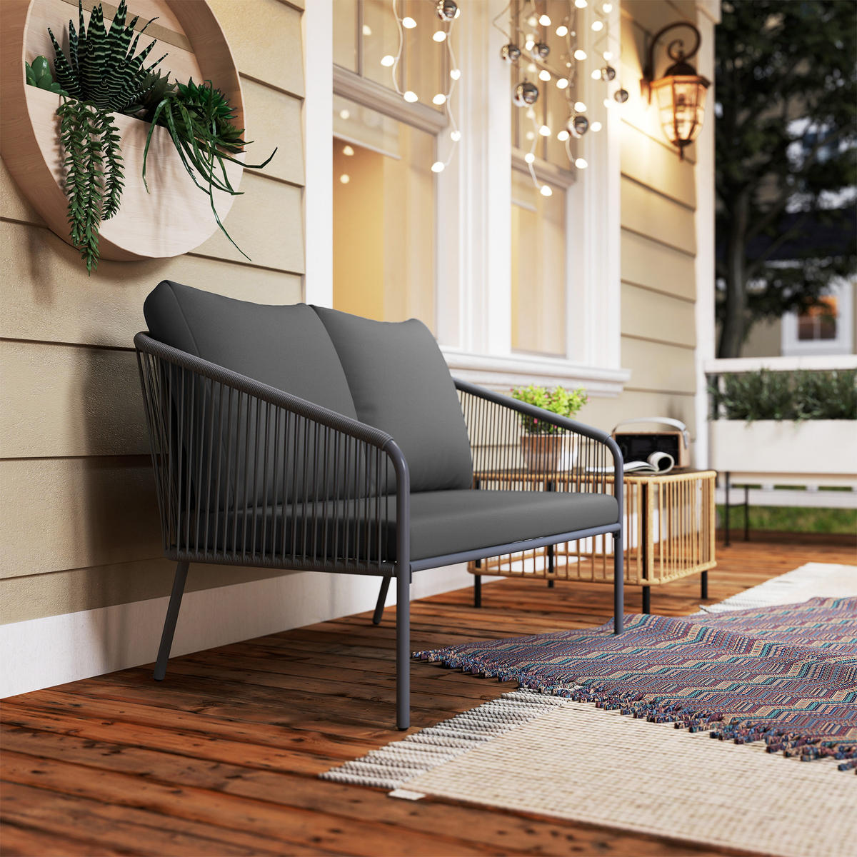 GARTENBANK DE-13503 2-Sitzer mit Geflecht, Stahlrahmen Grau - Grau, Metall (112/76/72cm) - ComfortXL