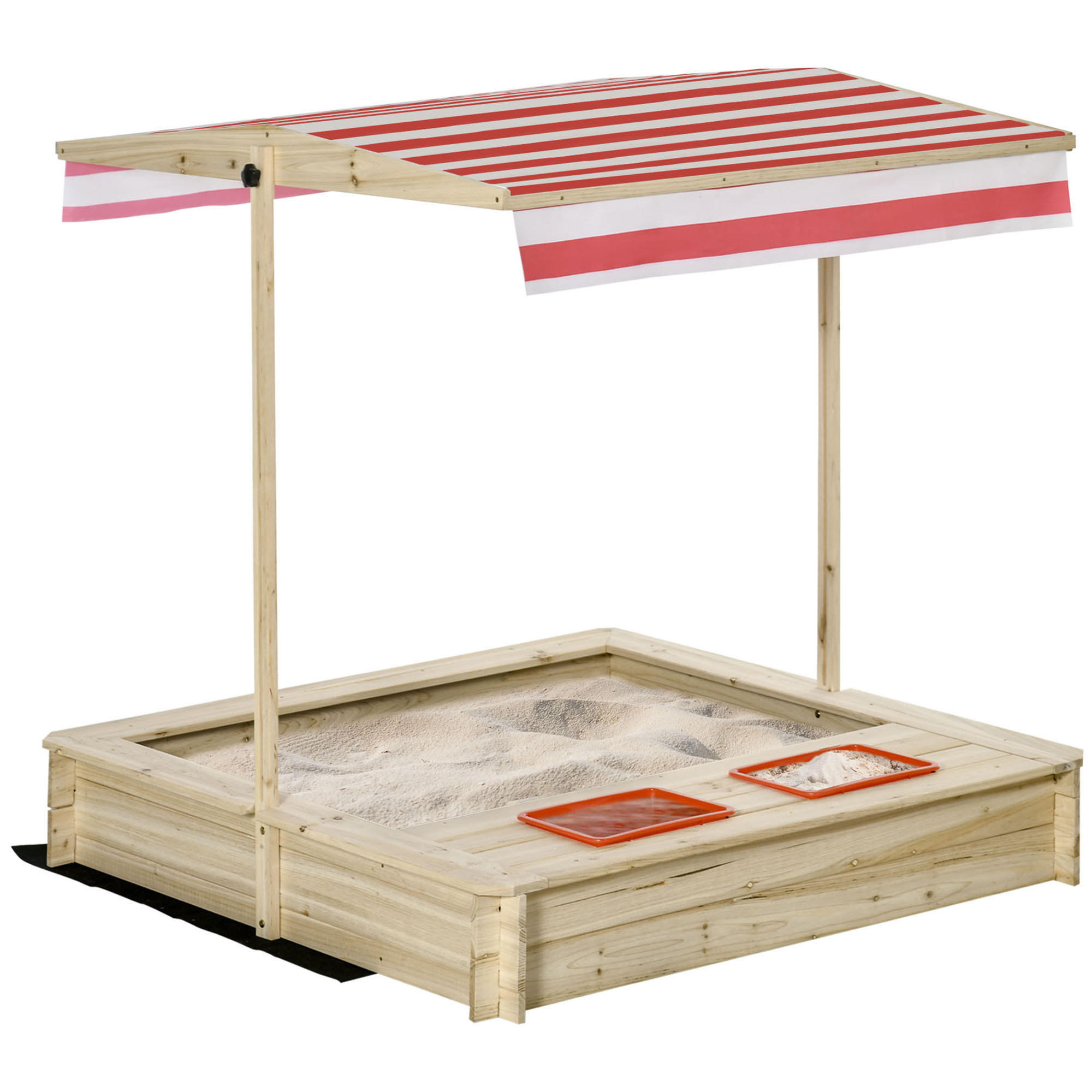 SANDKASTEN DE-18745 quadratisch mit verstellbarem Dach & 2 Wannen Holz - Naturfarben, Holzwerkstoff (118/118/118cm) - ComfortXL