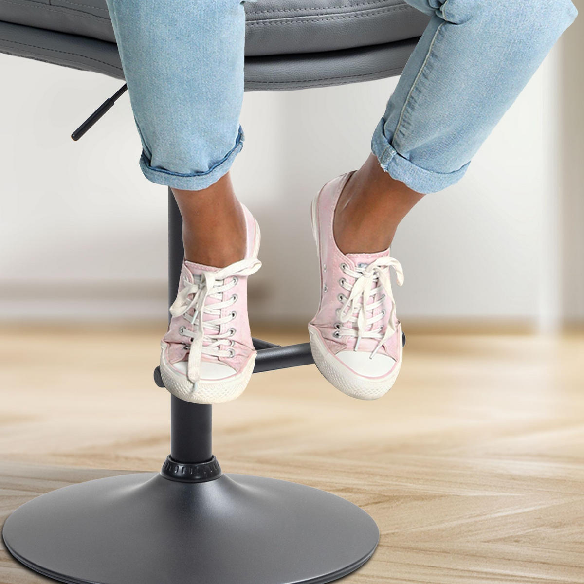 BARHOCKER 2er Set Lederlook grau - Schwarz/Grau, Textil/Metall (42/94/56cm) - CLP