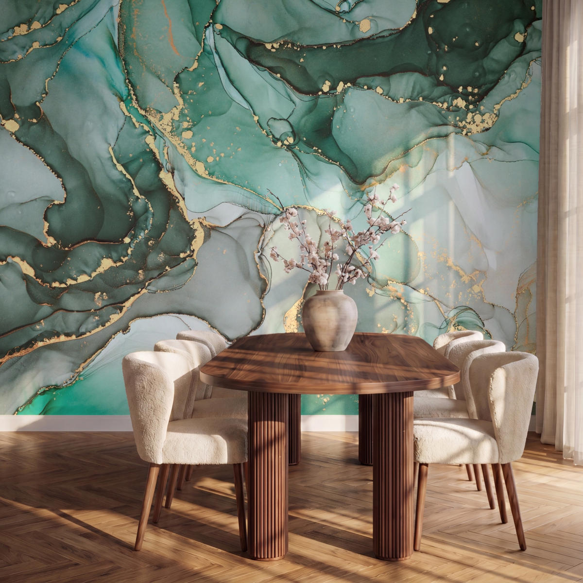TAPETE - Gold - Marmor - Grün - Luxus - Marmoroptik - Grau - 300x220 cm - Grün, Papier (300/220cm) - OnlyWow