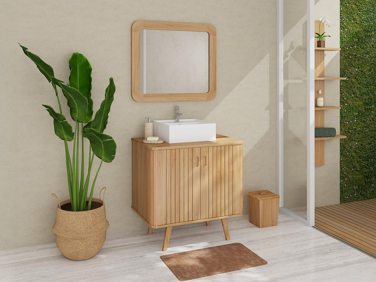 EINZELWASCHTISCH - 80 cmcm x 55 cmcm - Holz, Platte - Naturfarben Hell - WAMENA - Naturfarben, Holz (80/80/55cm) - Vente-Unique